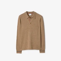 Long-sleeve Wool Polo Shirt in Camel melange - Men | Burberry® Official