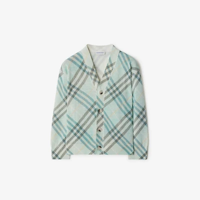 Check Linen Blend Cardigan in Breeze | Burberry® Official