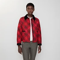 Cropped Check Cotton Quilted Jacket in Poppy red - Women | Burberry® Official