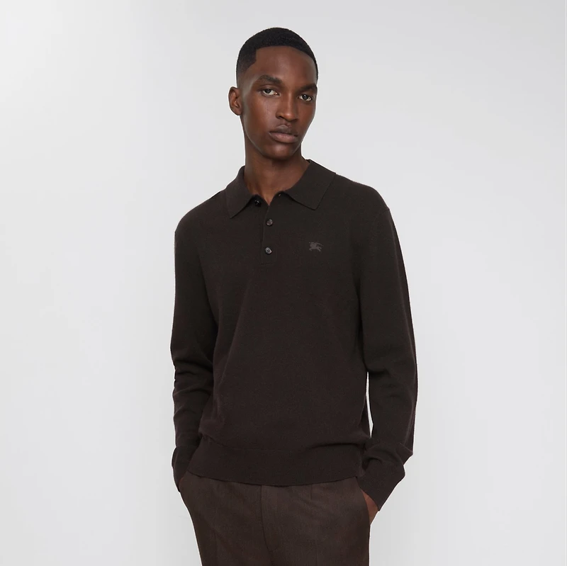 Long-sleeve Cashmere Blend Polo Shirt in Scorched brown - Men | Burberry® Official
