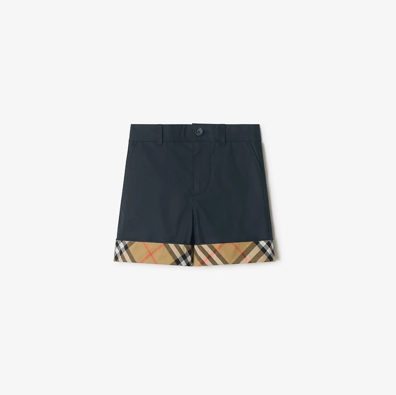 Check Turn-up Cotton Shorts in Navy | Burberry® Official