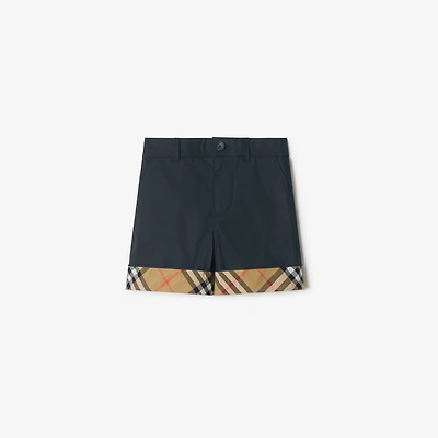 Check Turn-up Cotton Shorts in Navy | Burberry® Official
