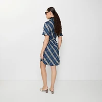 Check Cotton Shirt Dress in Pilot blue - Women | Burberry® Official