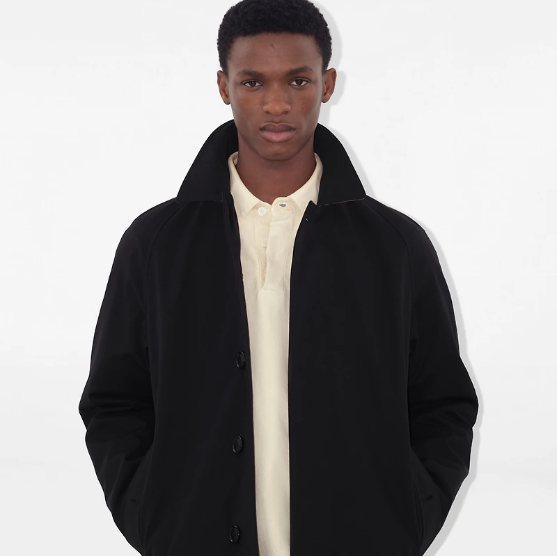 Short Camden Heritage Car Coat in Black - Men, Cotton Gabardine | Burberry® Official