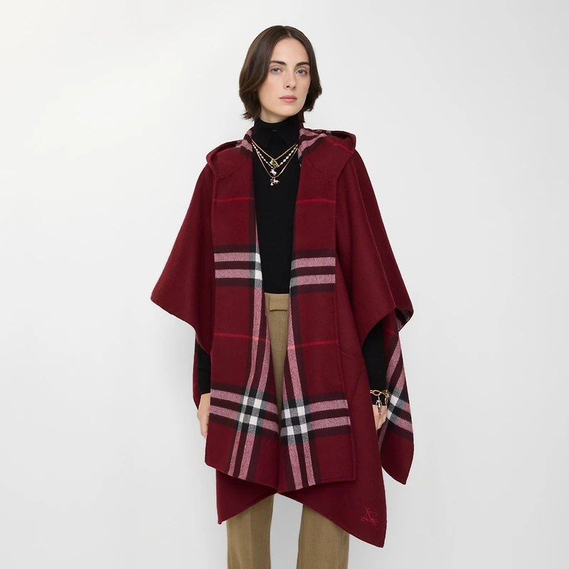 Cashmere Hooded Cape in Oxblood red | Burberry® Official