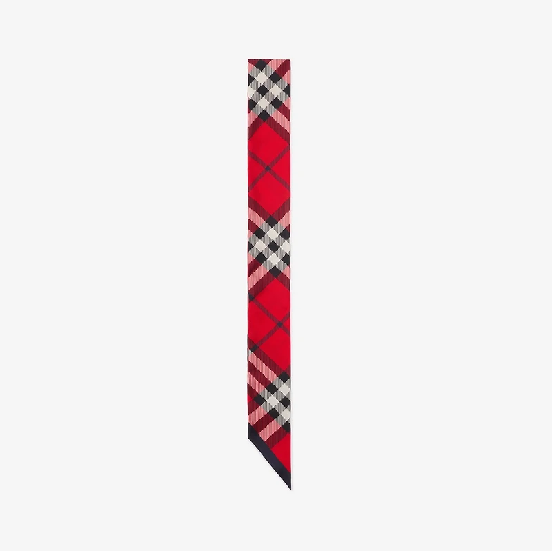 Skinny Check Silk Scarf in Scarlet | Burberry® Official