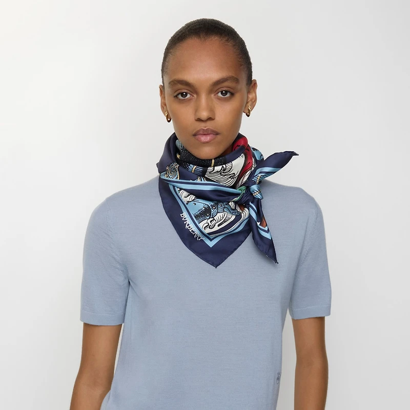 Etched Knight Silk Scarf in Night black | Burberry® Official