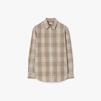 Classic Fit Check Cotton Shirt in Stone grey - Women | Burberry® Official