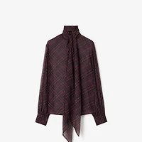 Check Silk Scarf Blouse in Wine red - Women | Burberry® Official