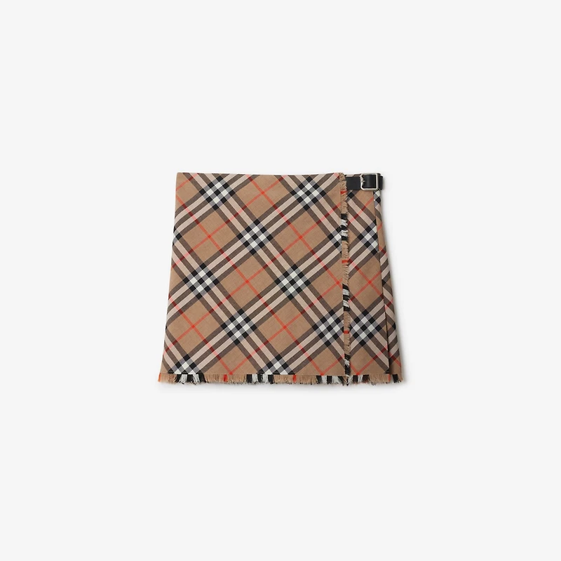 Check Wool Blend Mini Kilt in Nut - Women, Nylon | Burberry® Official