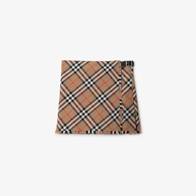 Check Wool Blend Mini Kilt in Nut - Women, Nylon | Burberry® Official