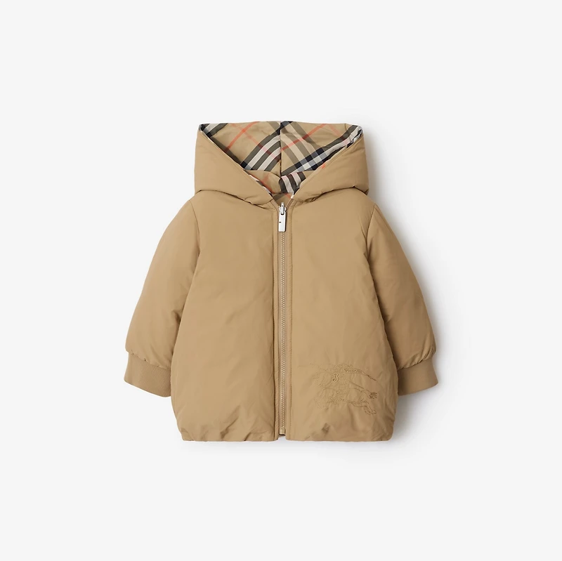 Reversible Check Nylon Puffer Jacket in Sand | Burberry® Official