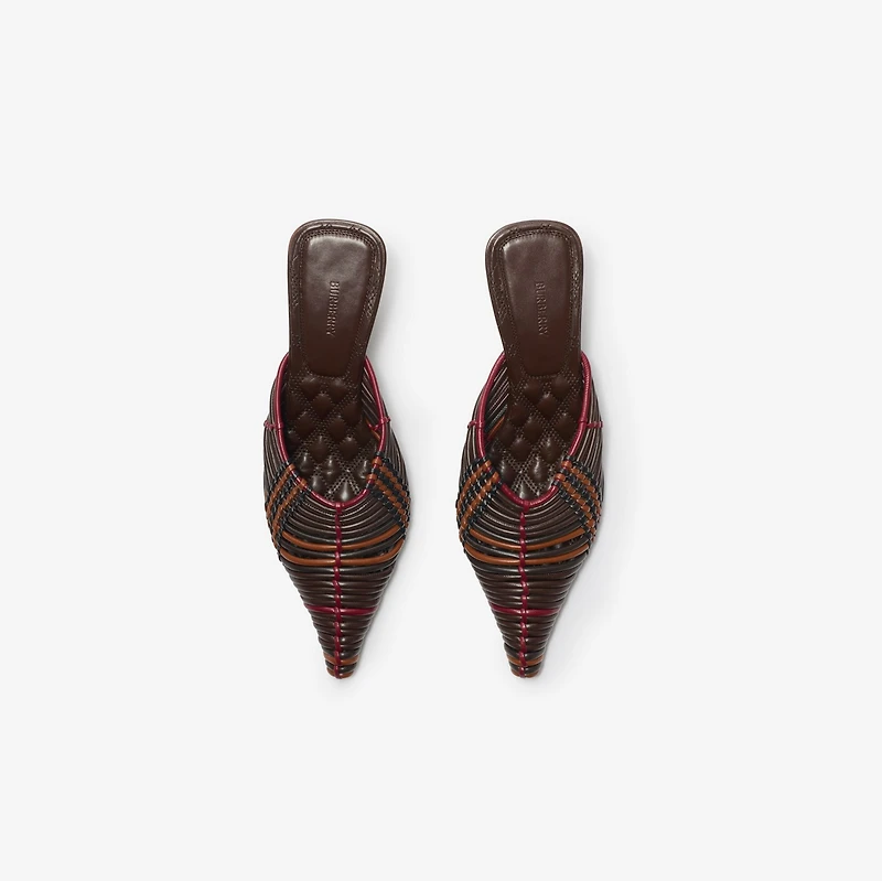 Check Woven Leather Cameo Mules​ in Mahogany red - Women | Burberry® Official