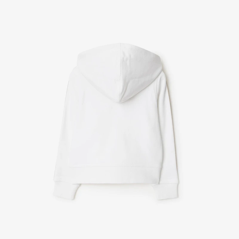 Check Trim Cotton Zip Hoodie in White | Burberry® Official