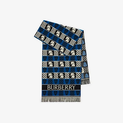 Chess Fair Isle Wool Scarf in Black/calico white/knight blue | Burberry® Official