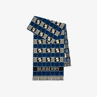 Chess Fair Isle Wool Scarf in Black/calico white/knight blue | Burberry® Official