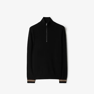 Icon Stripe Trim Wool Half-zip Sweater in Black - Men | Burberry® Official