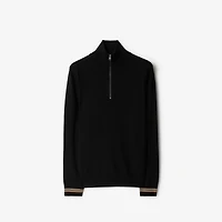 Icon Stripe Trim Wool Half-zip Sweater in Black - Men | Burberry® Official