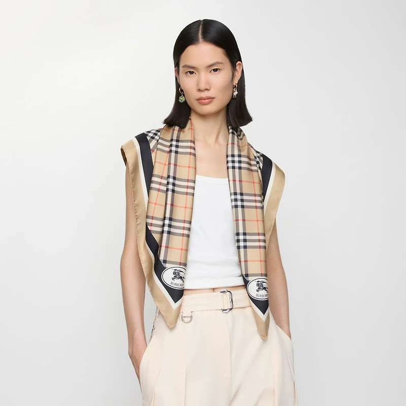 Check Silk Scarf in Sand | Burberry® Official