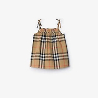 Check Cotton Dress with Bloomers in Sand beige