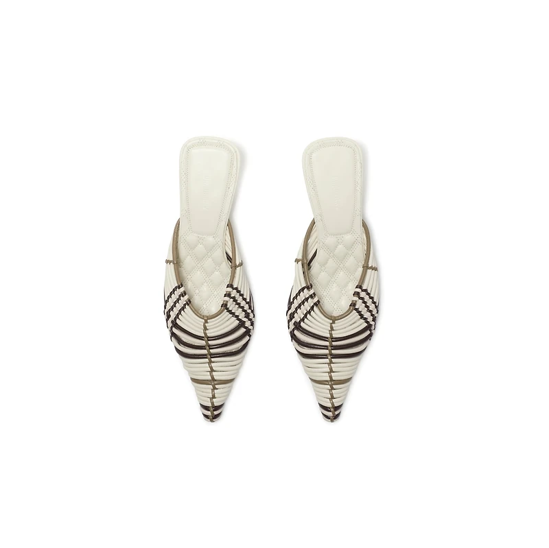 Check Woven Leather Cameo Mules in Light beige - Women | Burberry® Official