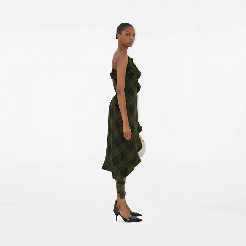 Check Silk Wrap Dress in Oil - Women | Burberry® Official