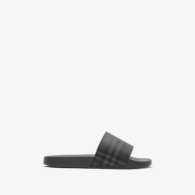 Check Slides in Lead grey - Men | Burberry® Official