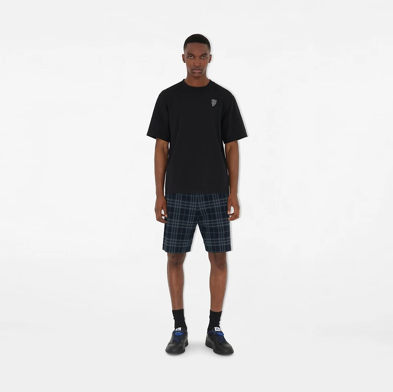 Check Stretch Cotton Blend Shorts in Ink - Men, Nylon | Burberry® Official