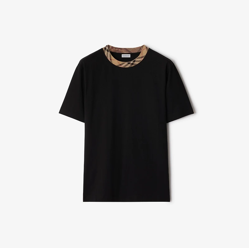 Check Trim Cotton T-shirt in Black - Men | Burberry® Official