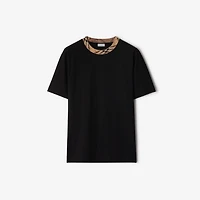 Check Trim Cotton T-shirt in Black - Men | Burberry® Official