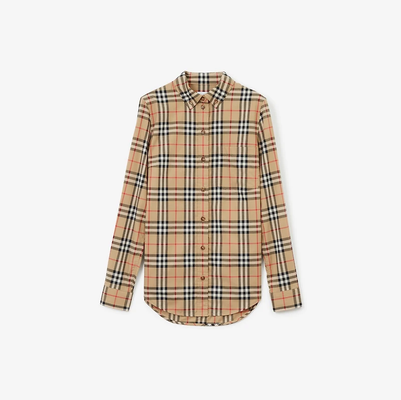 Slim Fit Check Stretch Cotton Shirt in Archive beige - Women | Burberry® Official