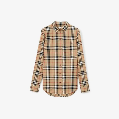 Slim Fit Check Stretch Cotton Shirt in Archive beige - Women | Burberry® Official