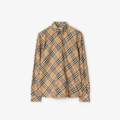 Relaxed Fit Check Cotton Flannel Shirt in Sand beige - Men | Burberry® Official