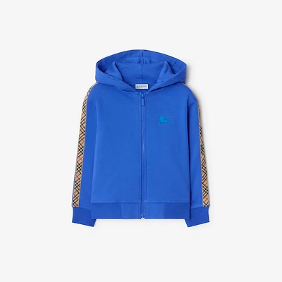 Check Trim Cotton Zip Hoodie in Hyacinth blue | Burberry® Official