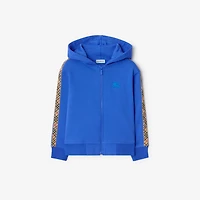 Check Trim Cotton Zip Hoodie in Hyacinth blue | Burberry® Official