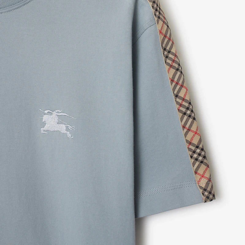 Check Trim Cotton T-shirt in Gale grey - Men | Burberry® Official