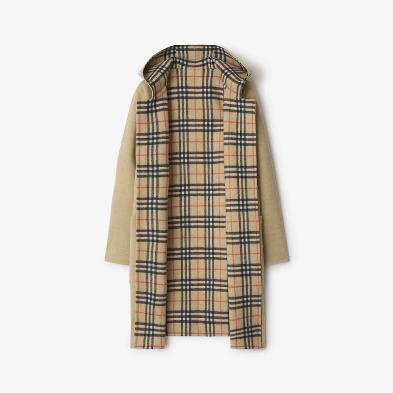 Reversible Wool Hooded Wrap Coat in Sand - Women | Burberry® Official