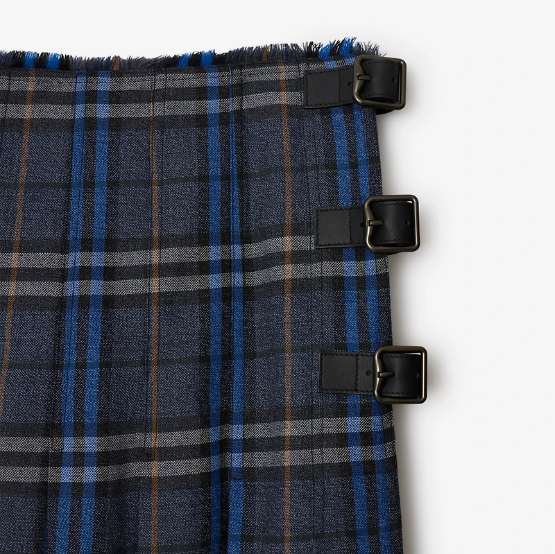 Check Wool Midi Kilt in Bright oxford blue/light granite - Women | Burberry® Official
