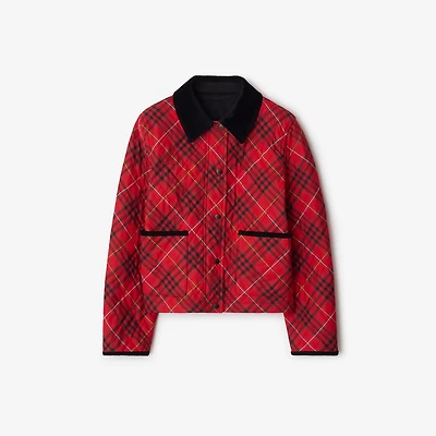 Cropped Check Cotton Quilted Jacket in Poppy red - Women | Burberry® Official