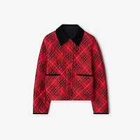 Cropped Check Cotton Quilted Jacket in Poppy red - Women | Burberry® Official