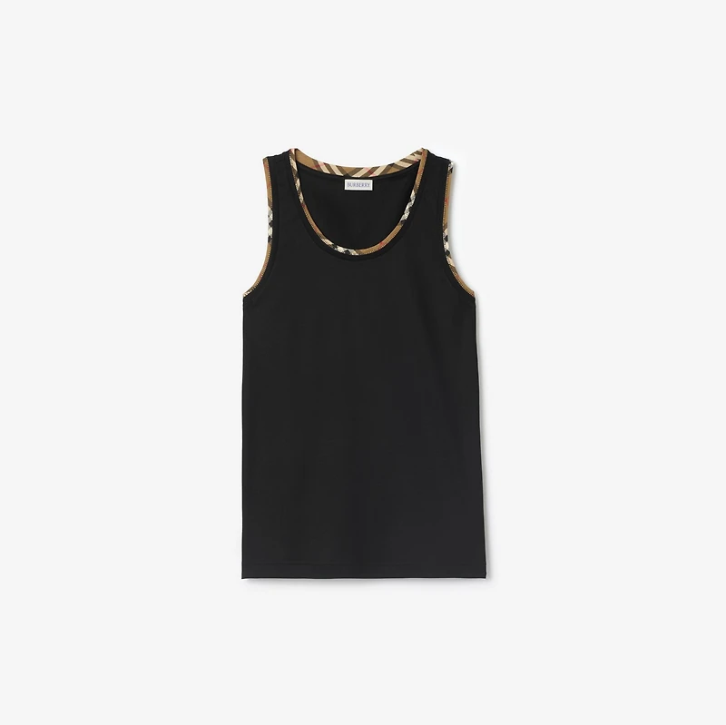 Check Trim Cotton Blend Tank Top in