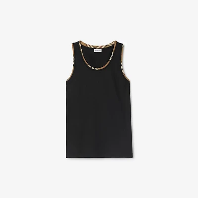 Check Trim Cotton Blend Tank Top in