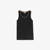 Check Trim Cotton Blend Tank Top in