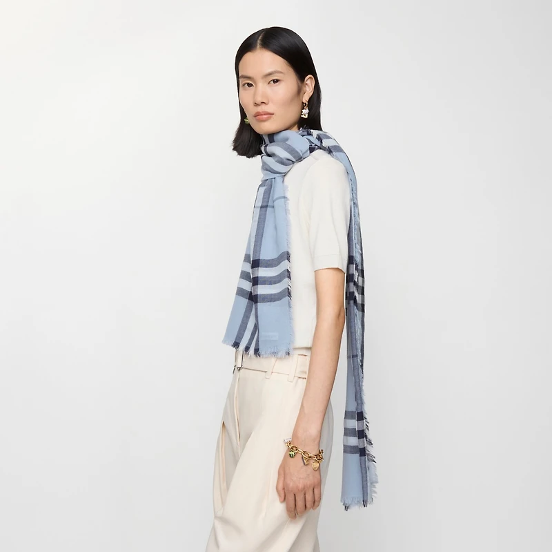Wide Check Wool Scarf in Bank blue | Burberry® Official