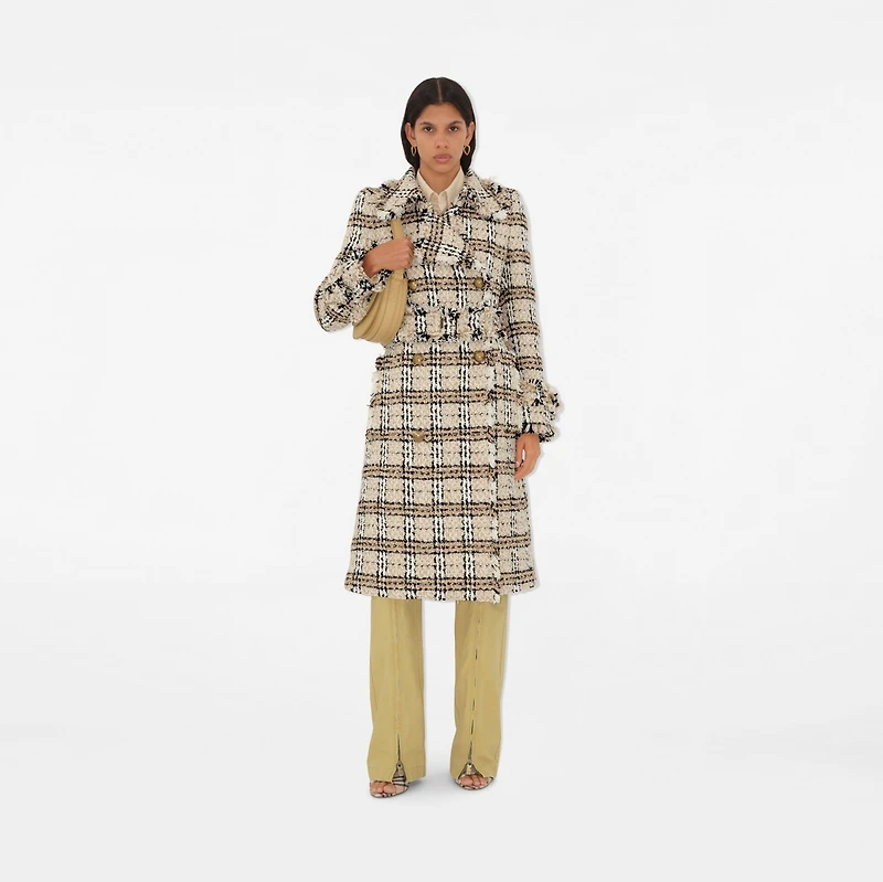 Check Bouclé Coat in String/fossil - Women, Cotton, Nylon, Technical, Wool | Burberry® Official