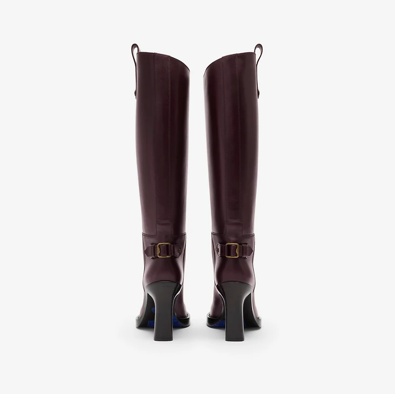 Leather Cavalier Heel Boots in Mahogany red - Women | Burberry® Official
