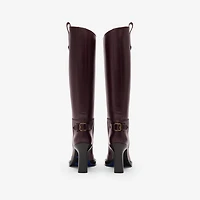 Leather Cavalier Heel Boots in Mahogany red - Women | Burberry® Official