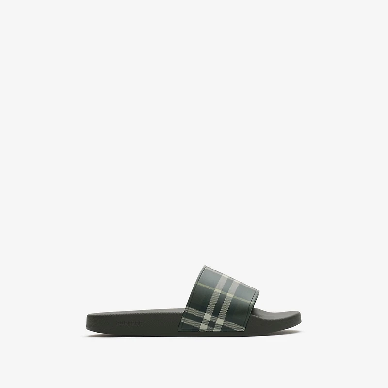 Check Slides in Thicket green - Men | Burberry® Official