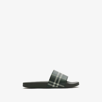Check Slides in Thicket green - Men | Burberry® Official