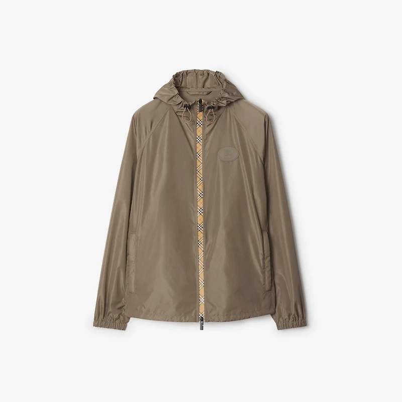 Checker-tape Nylon Hooded Jacket in Clay brown - Men | Burberry® Official